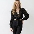 Generation Love Black Lace Tie-Front Top Size Medium