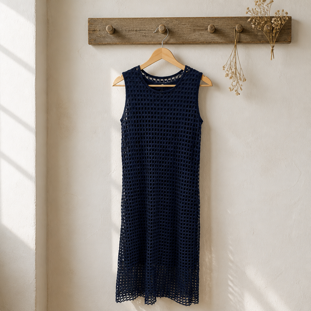 Pete Sleeveless Crochet Overlay Midi Dress Navy Size Medium
