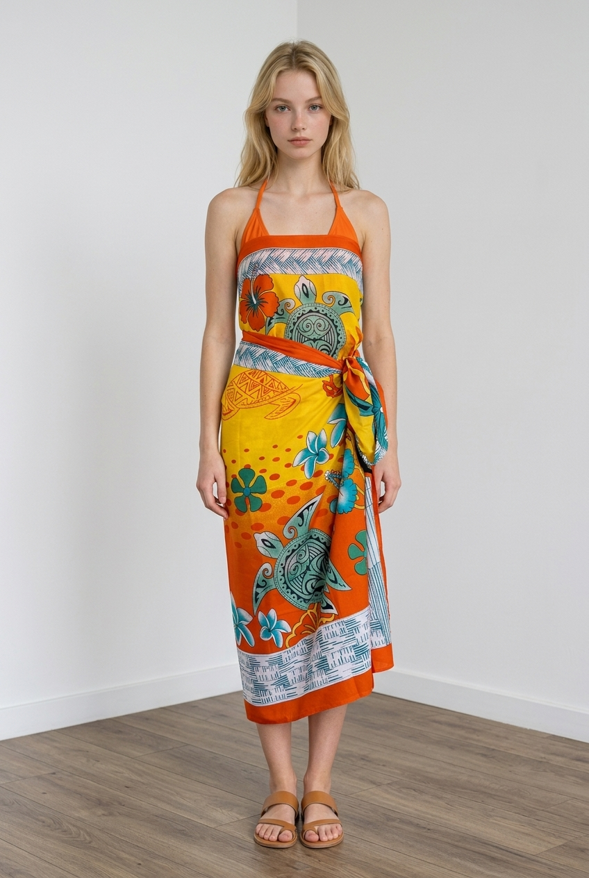 Double Decker Tropical Print Turtle Sarong Wrap