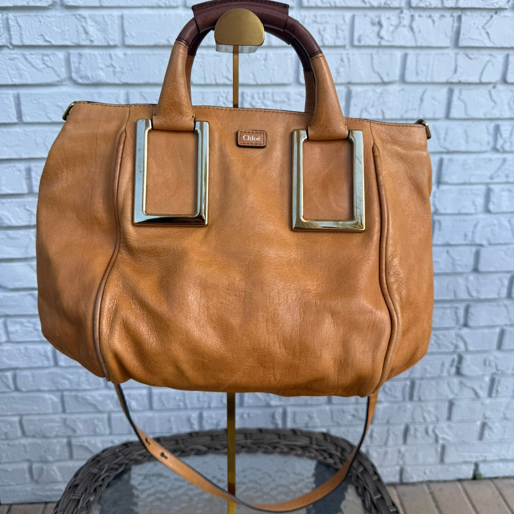 Chloe Ethel Handbag Leather 2-way Brown Gold.