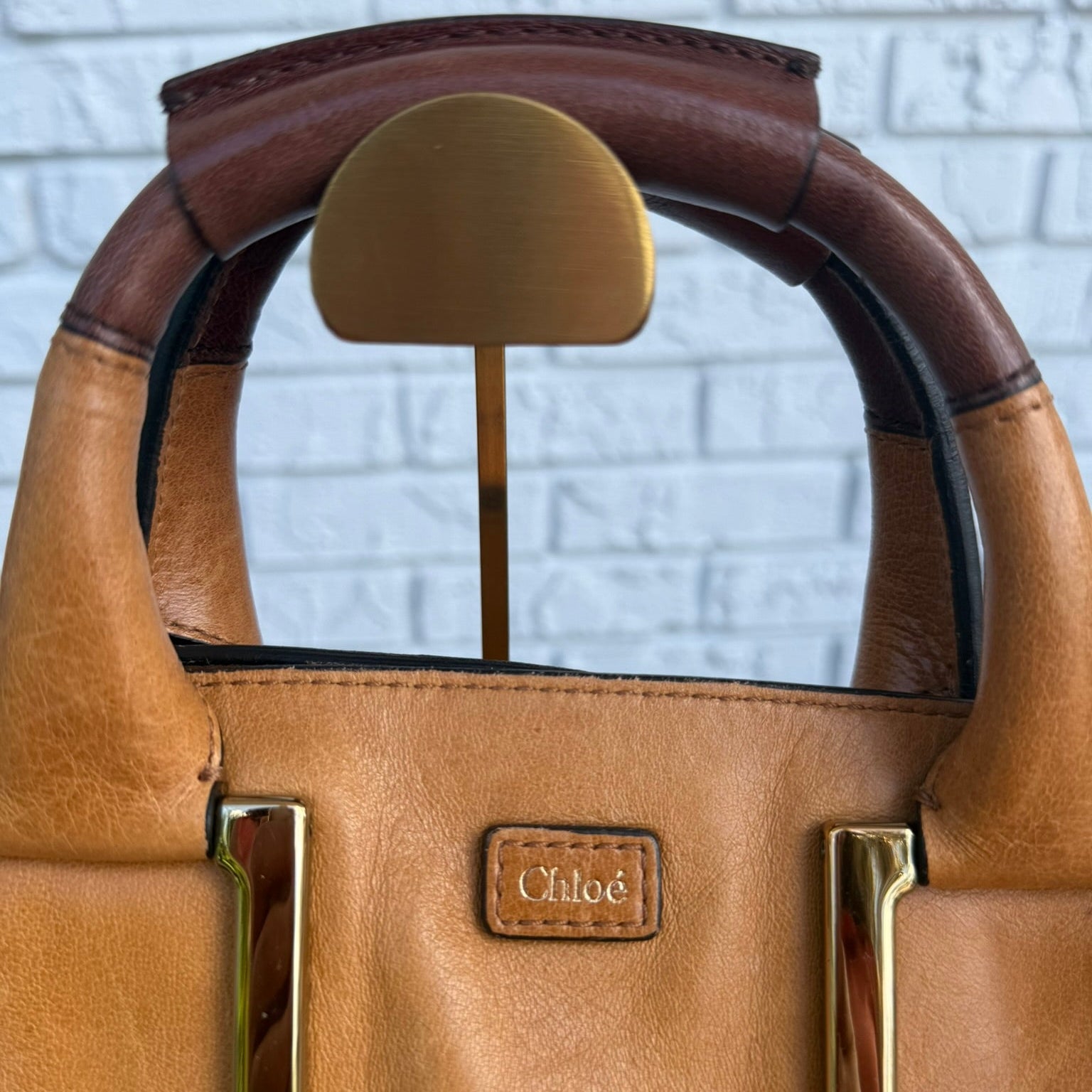 Chloe Ethel Handbag Leather 2-way Brown Gold.
