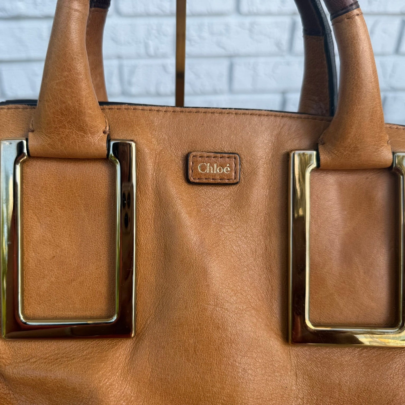 Chloe Ethel Handbag Leather 2-way Brown Gold.