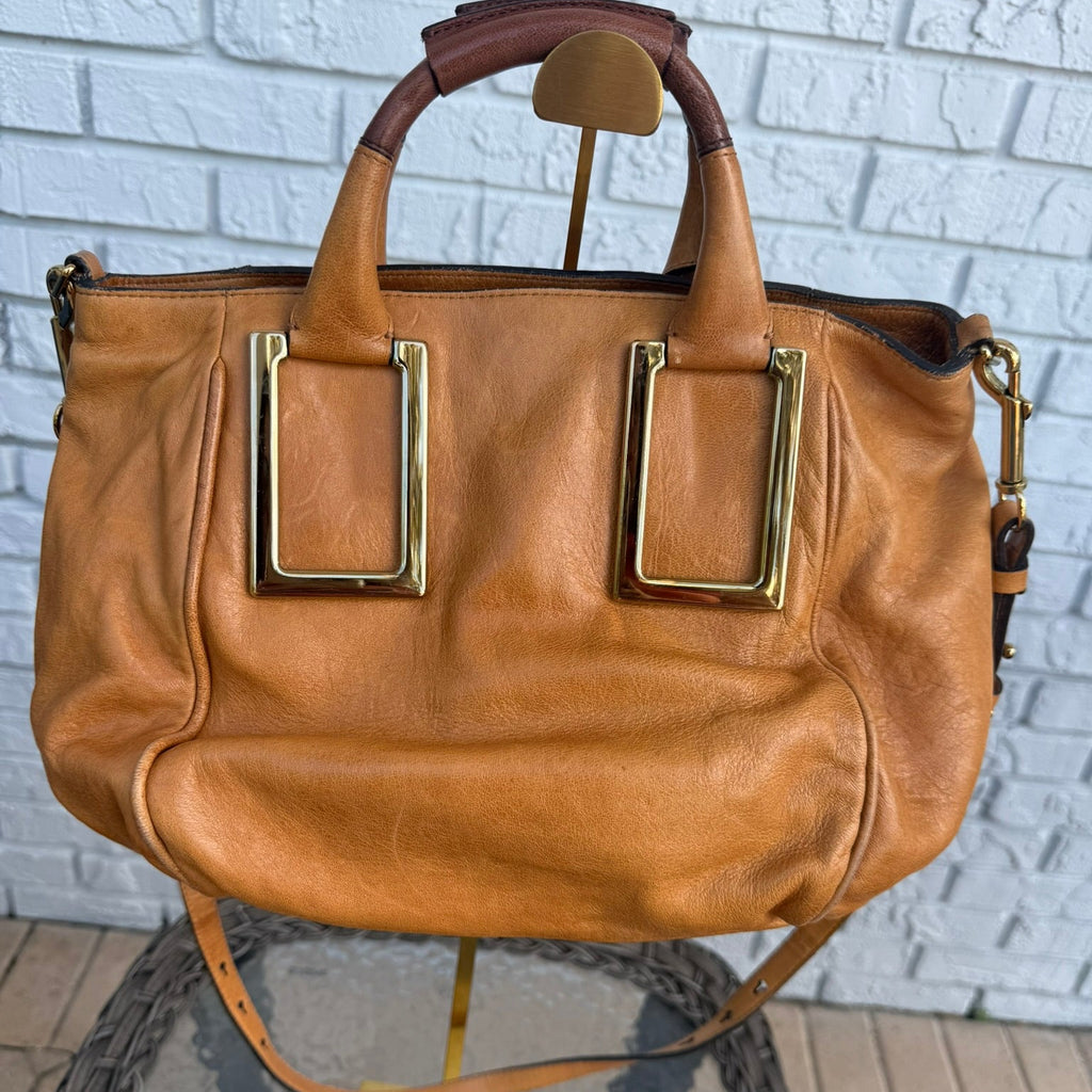 Chloe Ethel Handbag Leather 2-way Brown Gold.