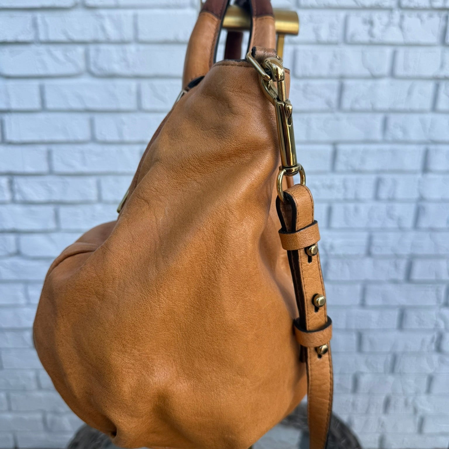 Chloe Ethel Handbag Leather 2-way Brown Gold.