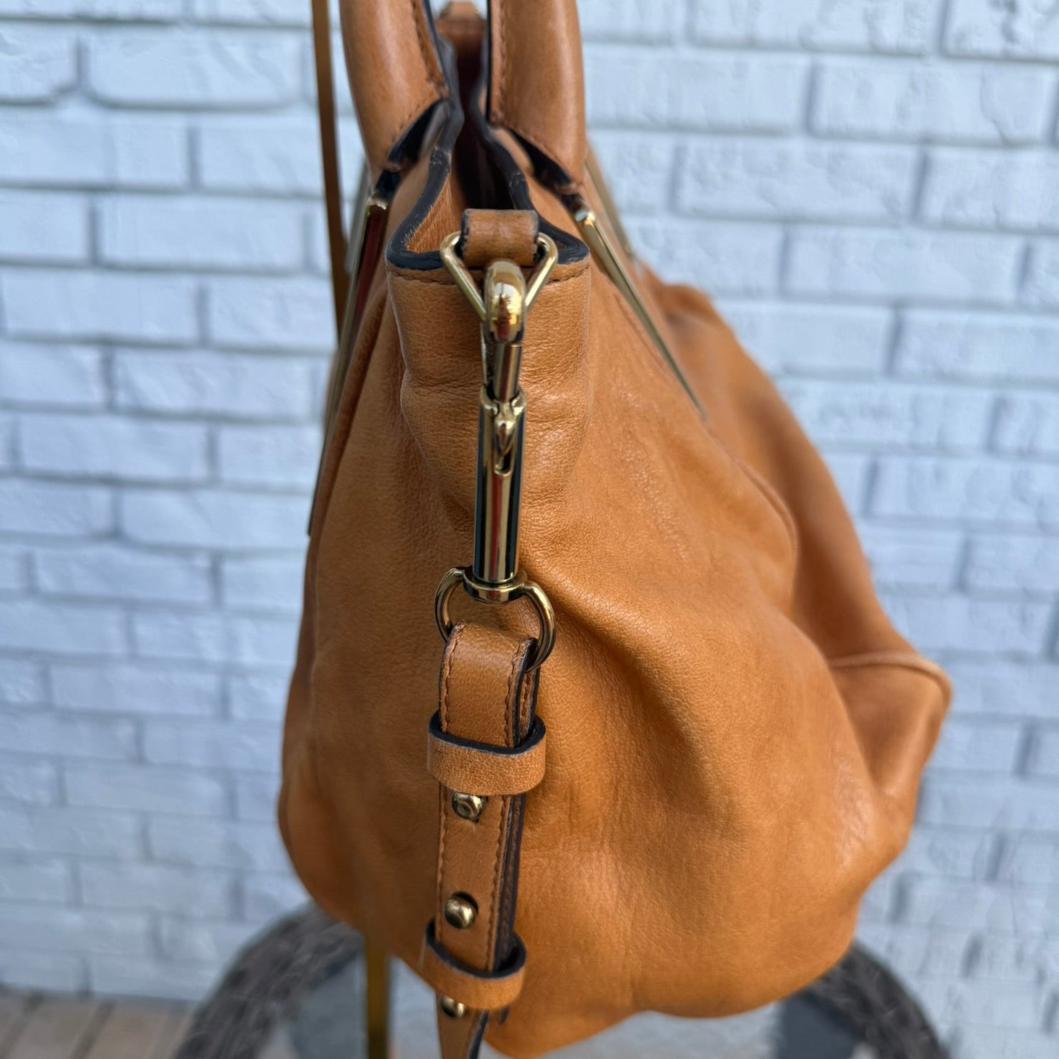 Chloe Ethel Handbag Leather 2-way Brown Gold.