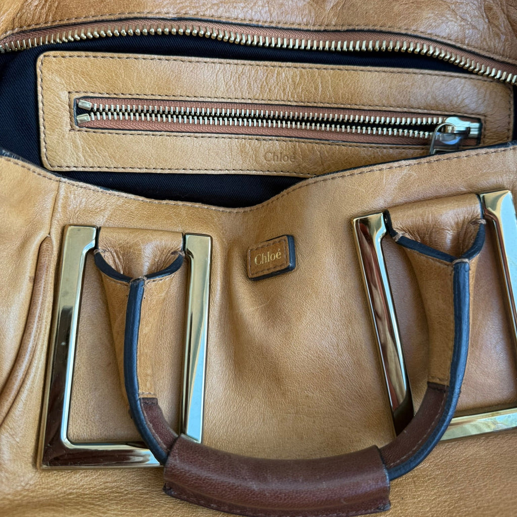 Chloe Ethel Handbag Leather 2-way Brown Gold.