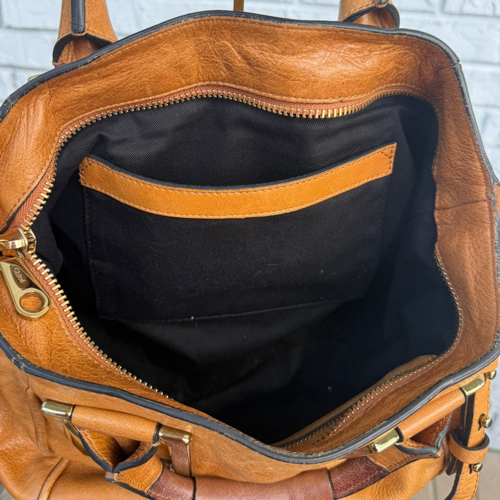 Chloe Ethel Handbag Leather 2-way Brown Gold.