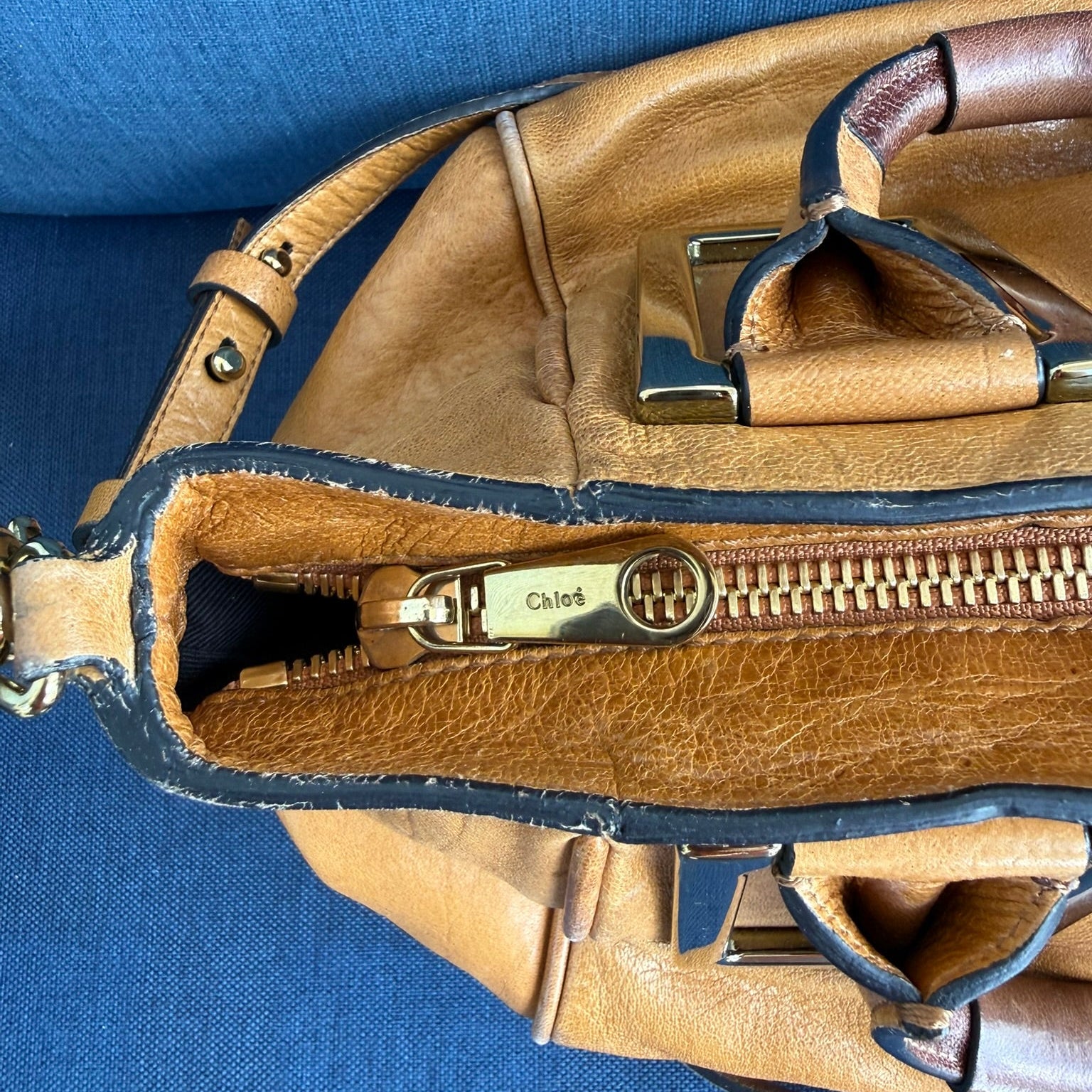 Chloe Ethel Handbag Leather 2-way Brown Gold.