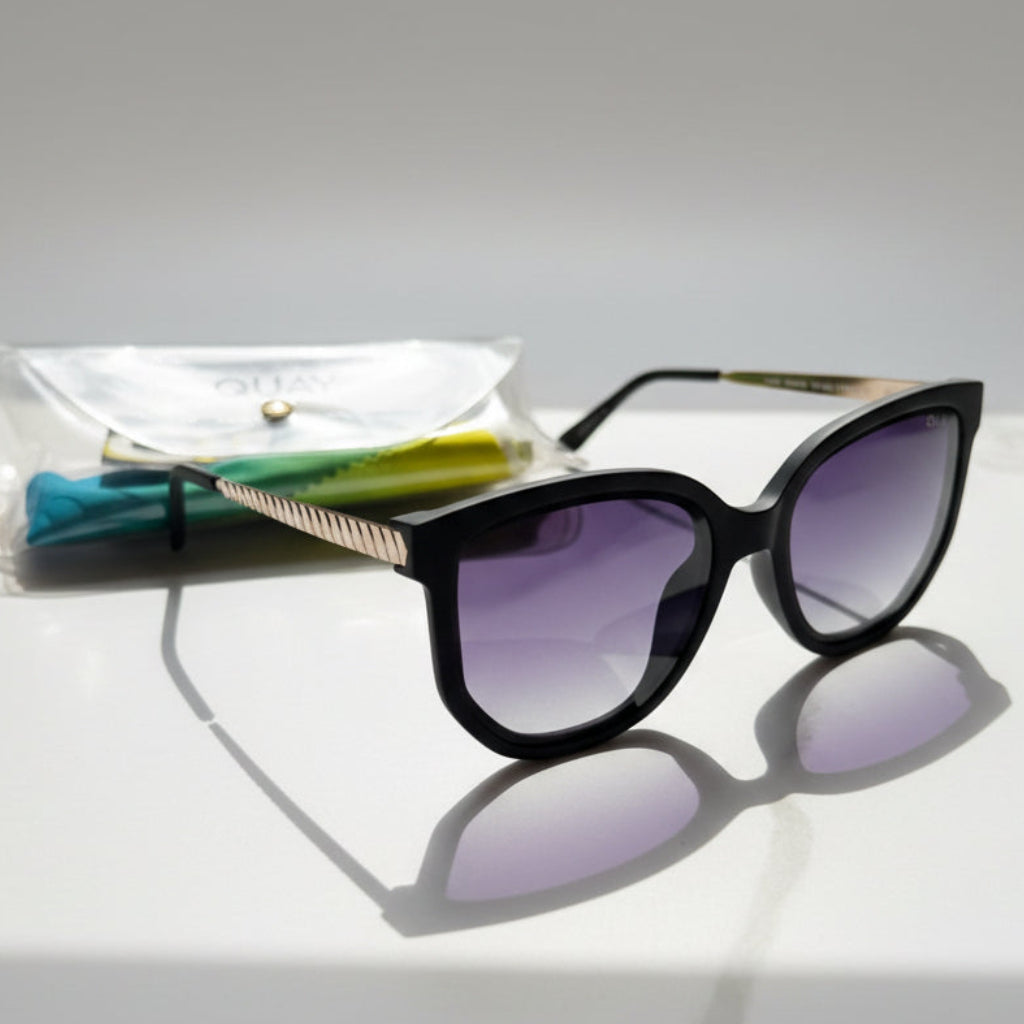 Quay Coffee Run Polarized Black Cat-Eye Sunglasses with Case