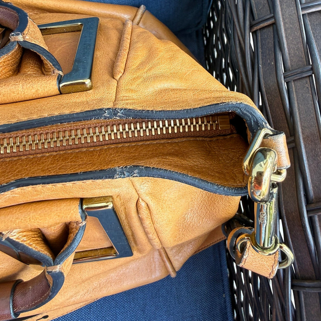 Chloe Ethel Handbag Leather 2-way Brown Gold.