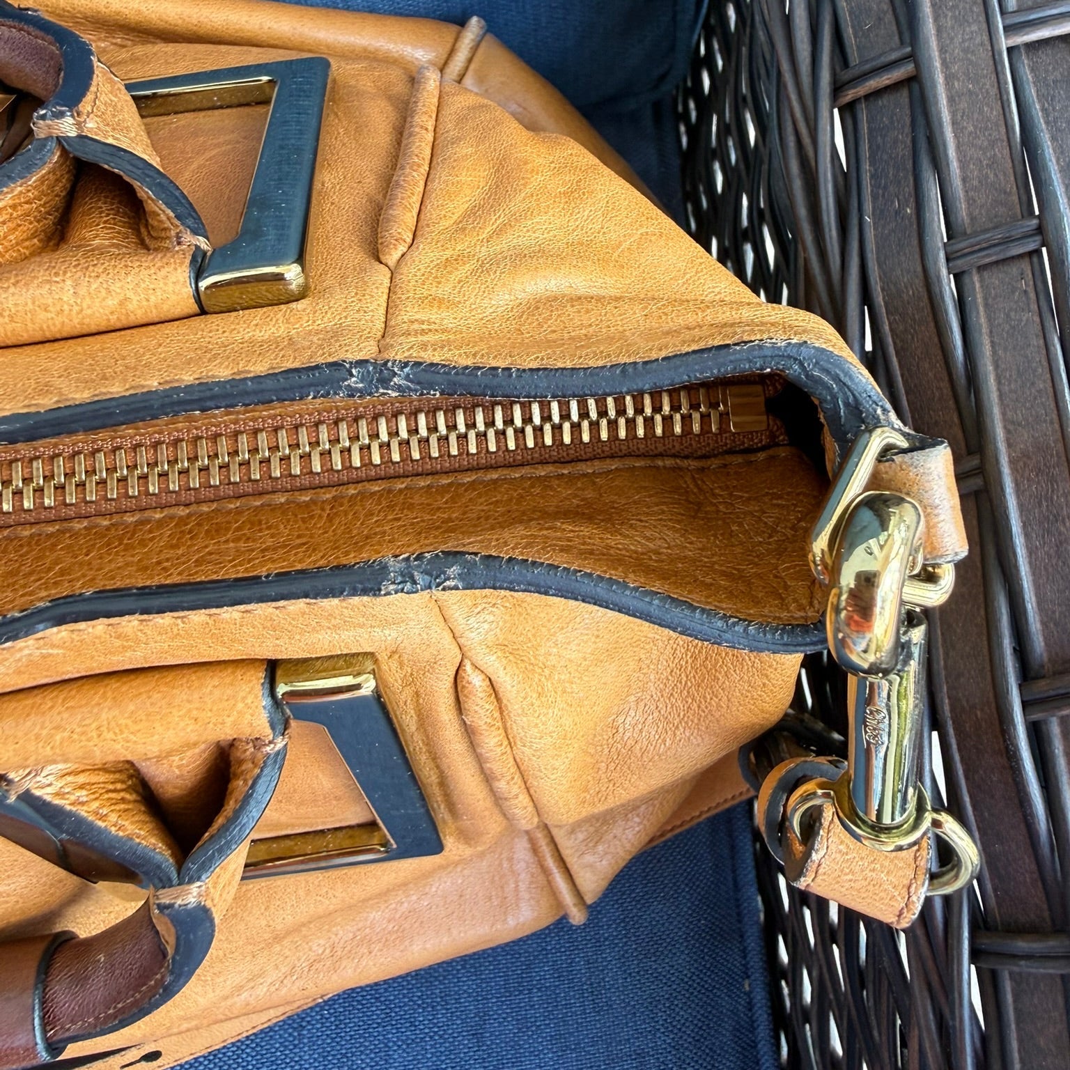 Chloe Ethel Handbag Leather 2-way Brown Gold.