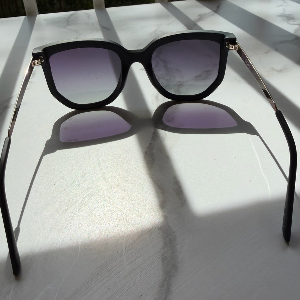 Quay Coffee Run Polarized Black Cat-Eye Sunglasses with Case