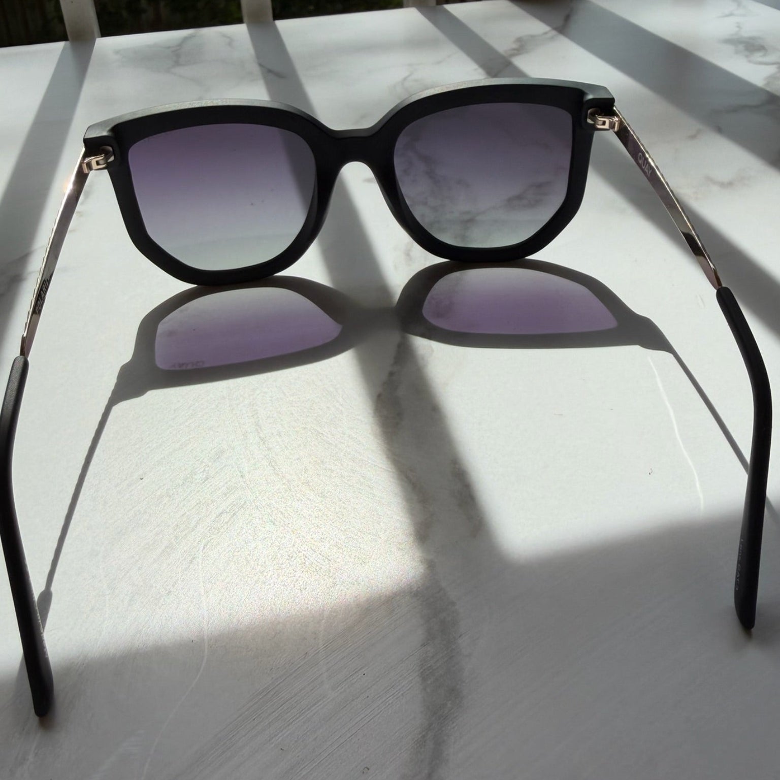 Quay Coffee Run Polarized Black Cat-Eye Sunglasses with Case