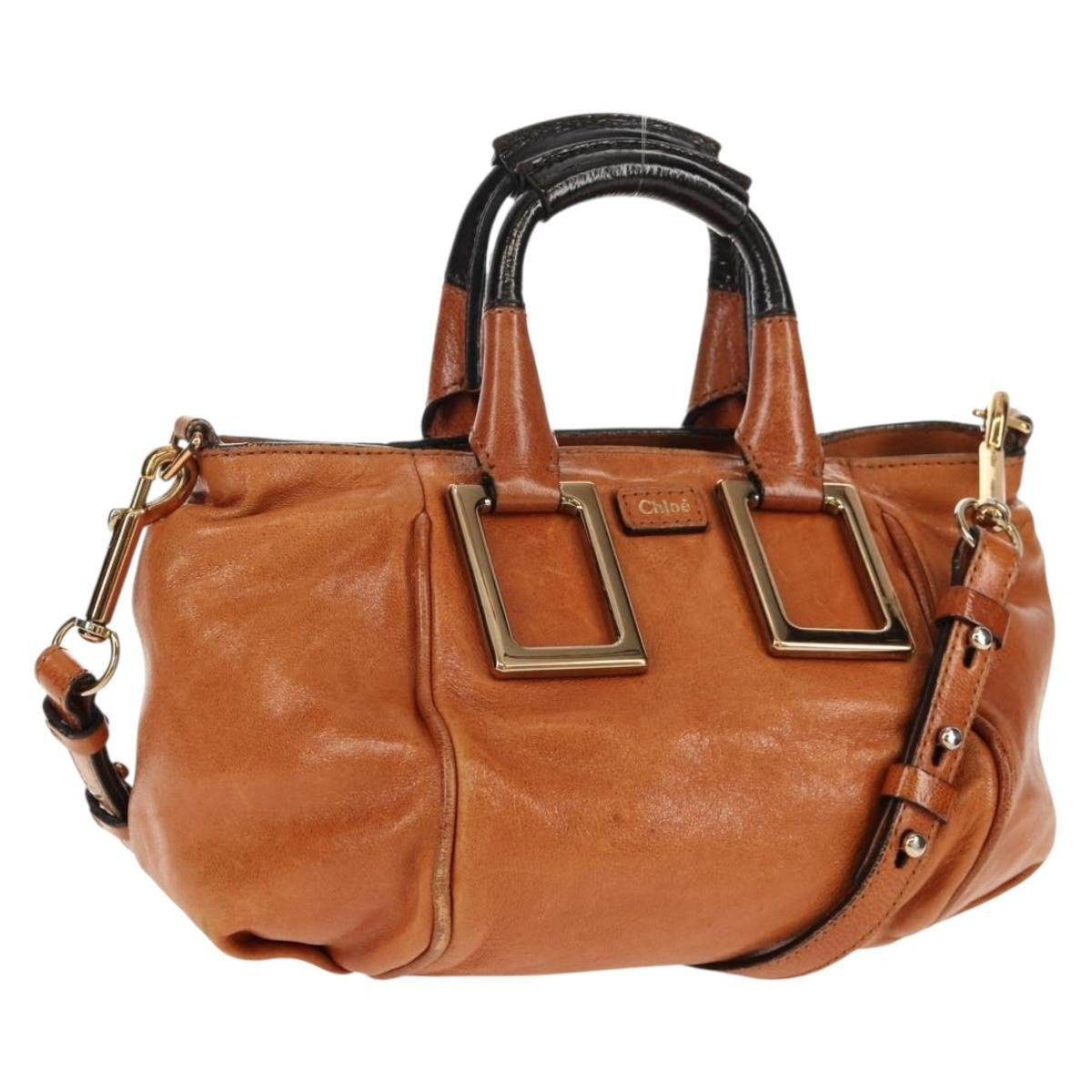 Chloe Ethel Handbag Leather 2-way Brown Gold.