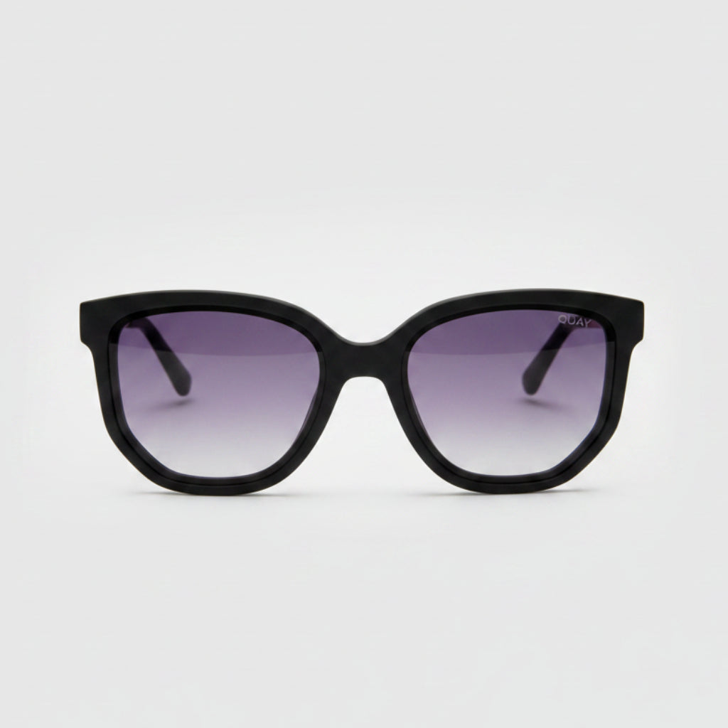 Quay Coffee Run Polarized Black Cat-Eye Sunglasses with Case