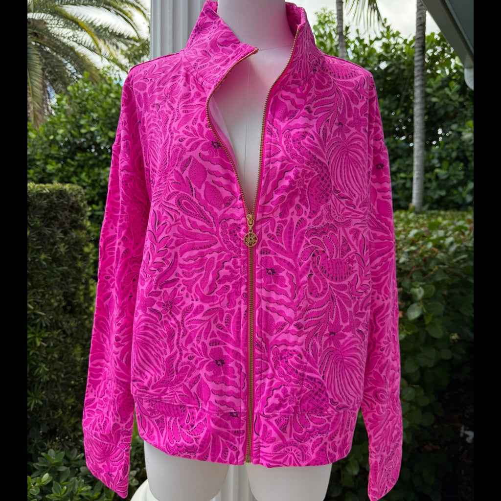 Lilly Pulitzer Wrenley Zip-Up, Cerise Pink Pinkie Promise Jacket Size Large