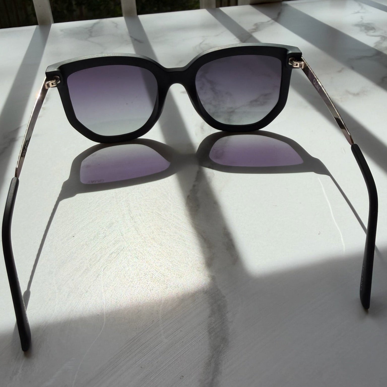 Quay Coffee Run Polarized Black Cat-Eye Sunglasses with Case