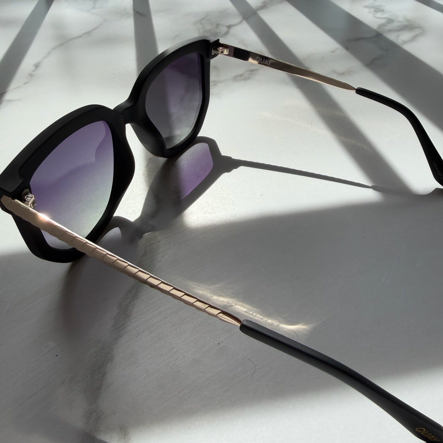 Quay Coffee Run Polarized Black Cat-Eye Sunglasses with Case