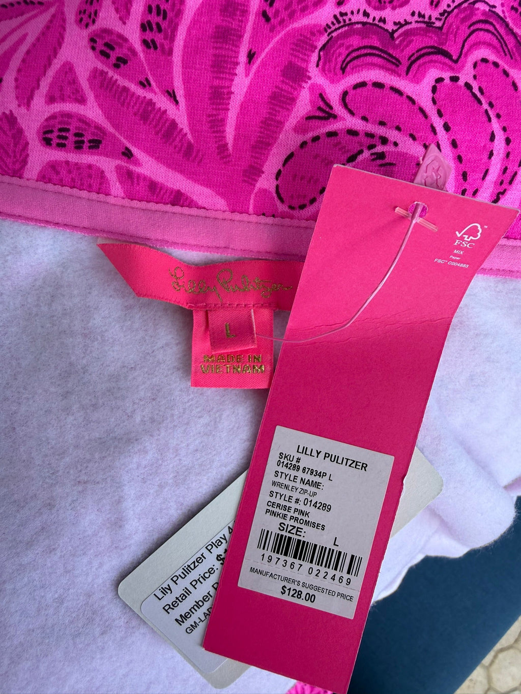 Lilly Pulitzer Wrenley Zip-Up, Cerise Pink Pinkie Promise Jacket Size Large