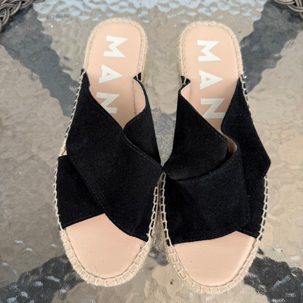 Manebi Double Sole Black Suede Espadrille Slides Size 40 (US9)