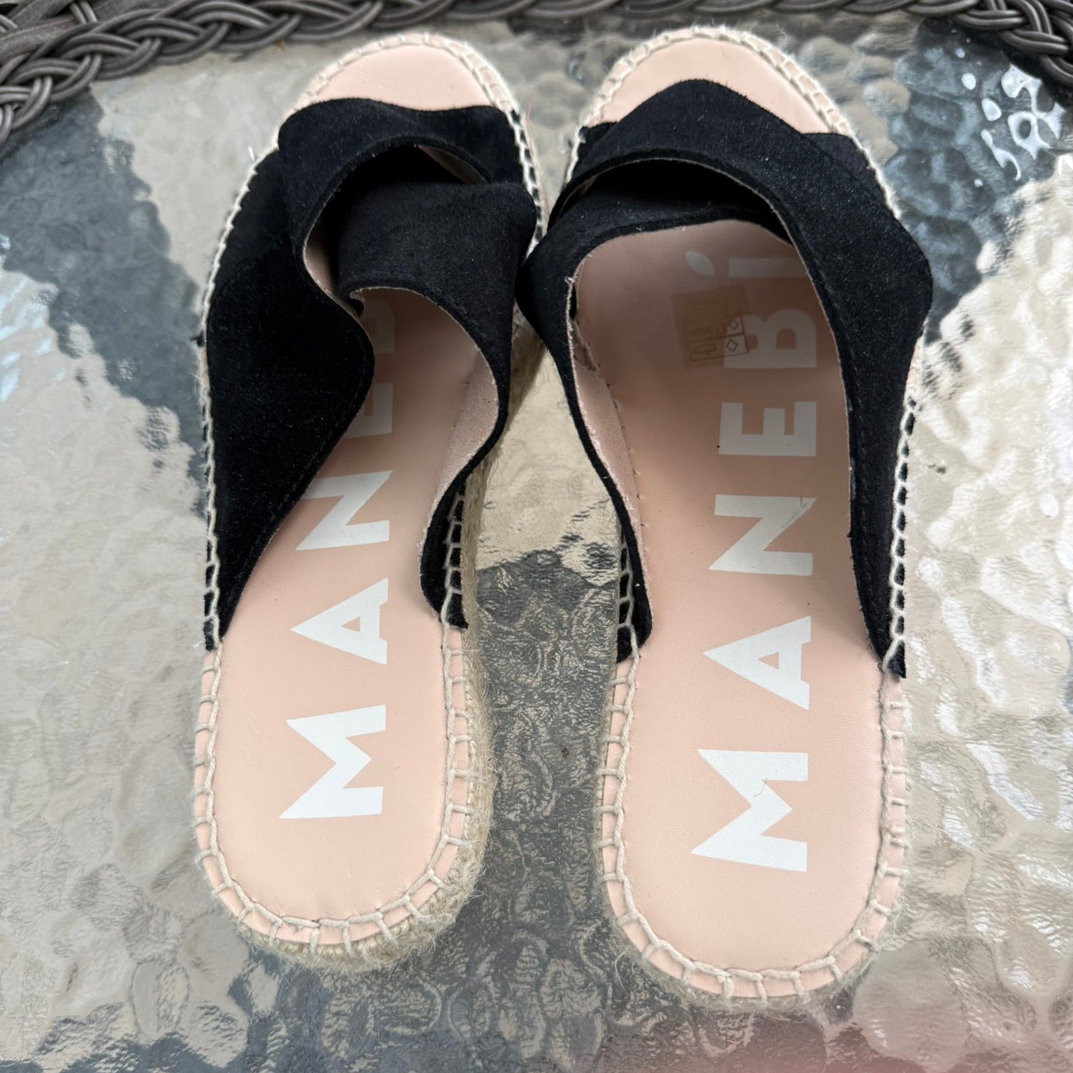 Manebi Double Sole Black Suede Espadrille Slides Size 40 (US9)