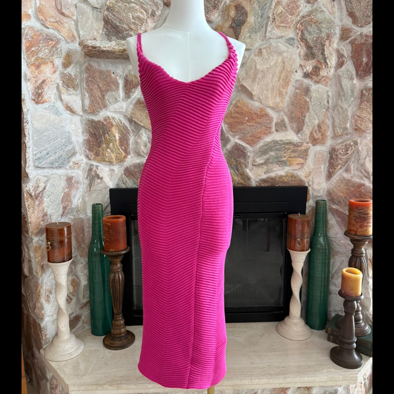 RNWY Hot Pink Ribbed Knit Dress Size Small (Copy)