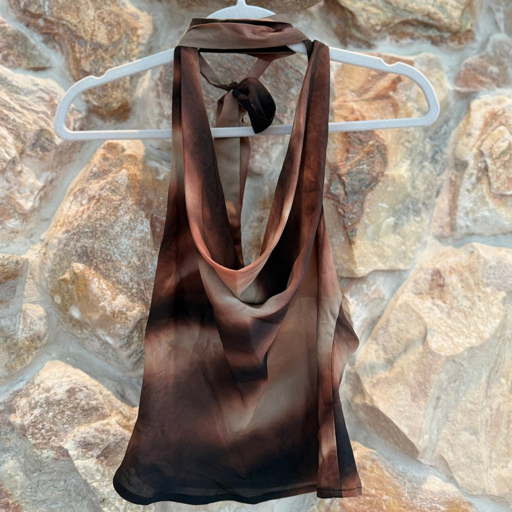 Sasha Therese Tie-Neck Cowl Halter Top Size XS