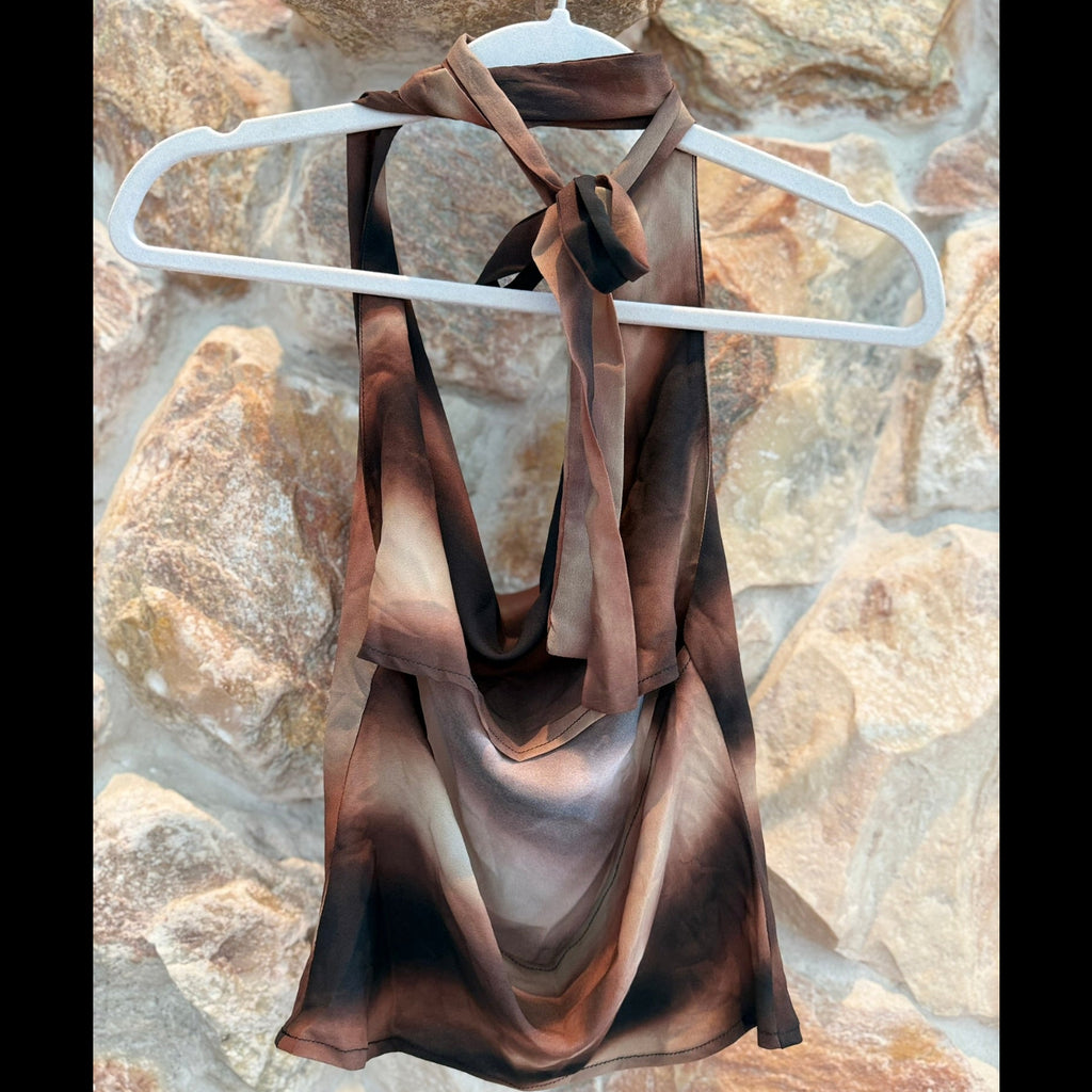 Sasha Therese Tie-Neck Cowl Halter Top Size XS