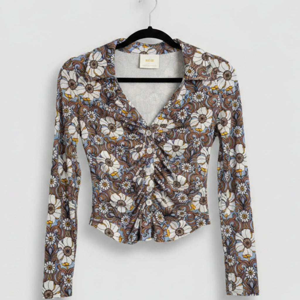 Maeve Anthropologie Floral Ruched Top Size M | Women's Printed Blouse
