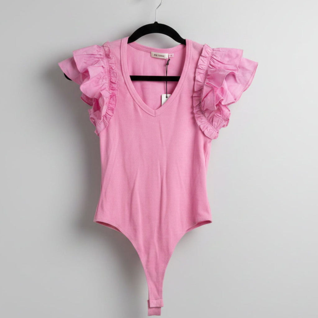 Day & Moon Pink Ruffle Sleeve Bodysuit NWT Size S | Flutter Sleeve Knit Bodysuit