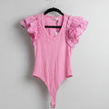 Day & Moon Pink Ruffle Sleeve Bodysuit NWT Size S | Flutter Sleeve Knit Bodysuit