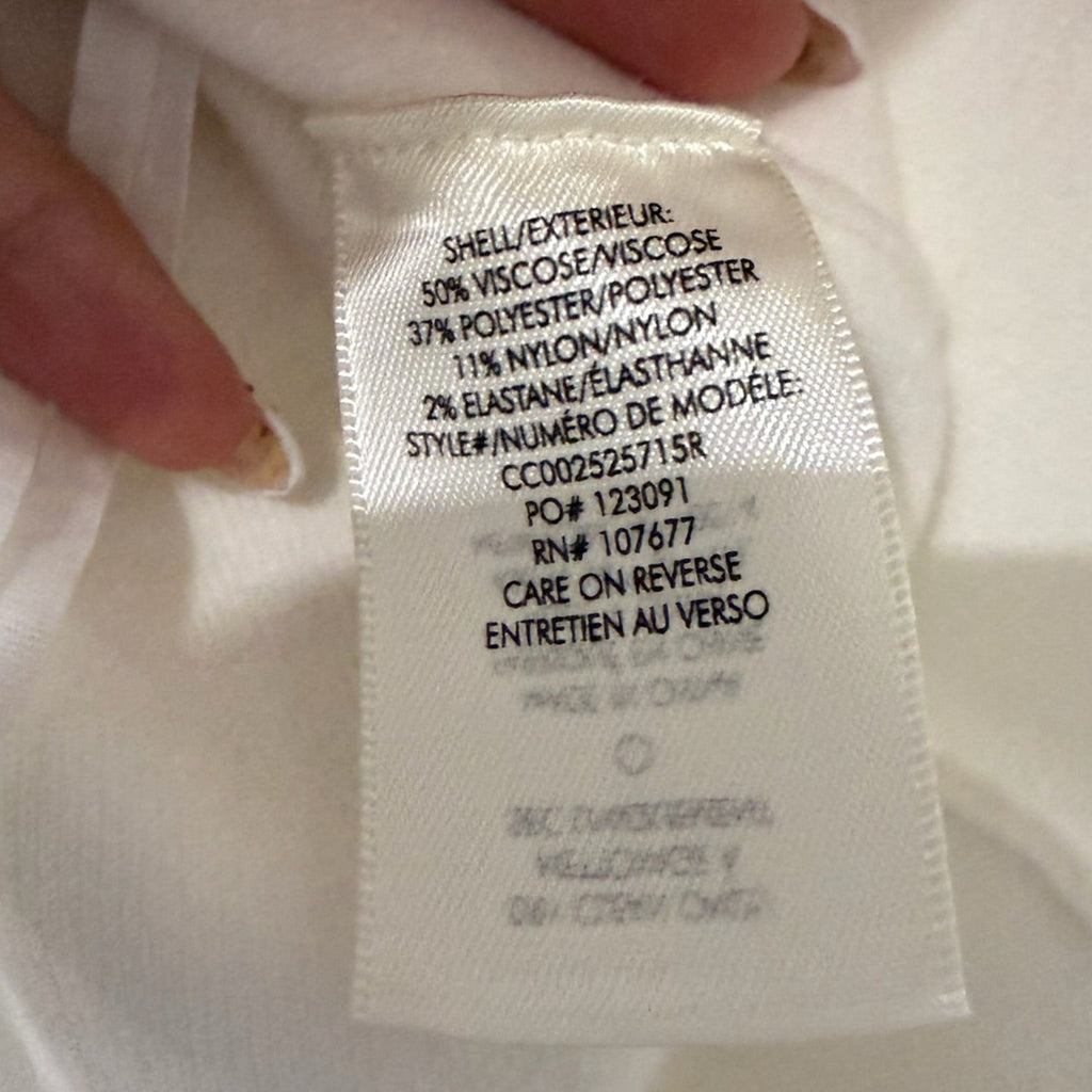 Alice + Olivia Asymmetrical Mock Neck Top Size L | White Sleeveless Designer Blouse