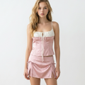With Jean Pink Satin Corset Top (Size S) and Skirt (Size XS) Corset Set
