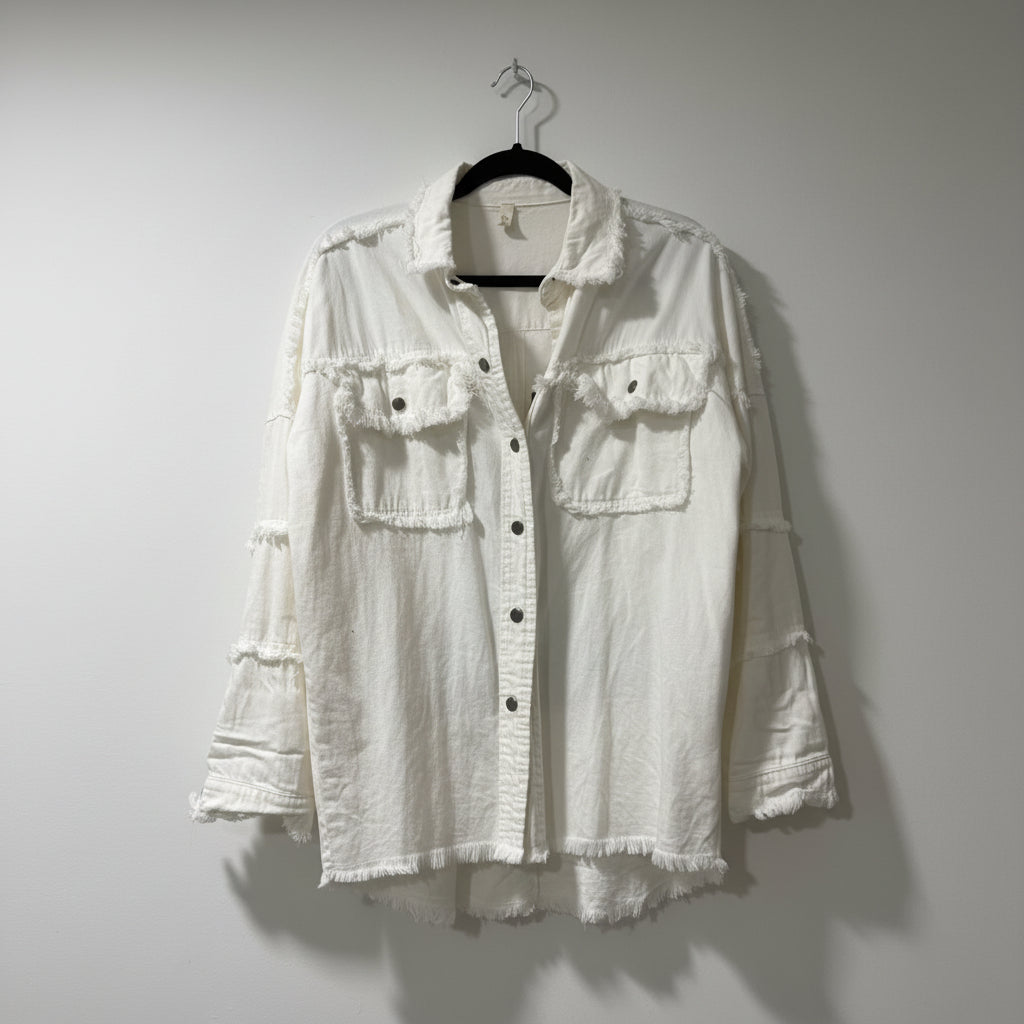 Elan White Rock & Roll Denim Jacket Size S | Embroidered Fringe Jacket