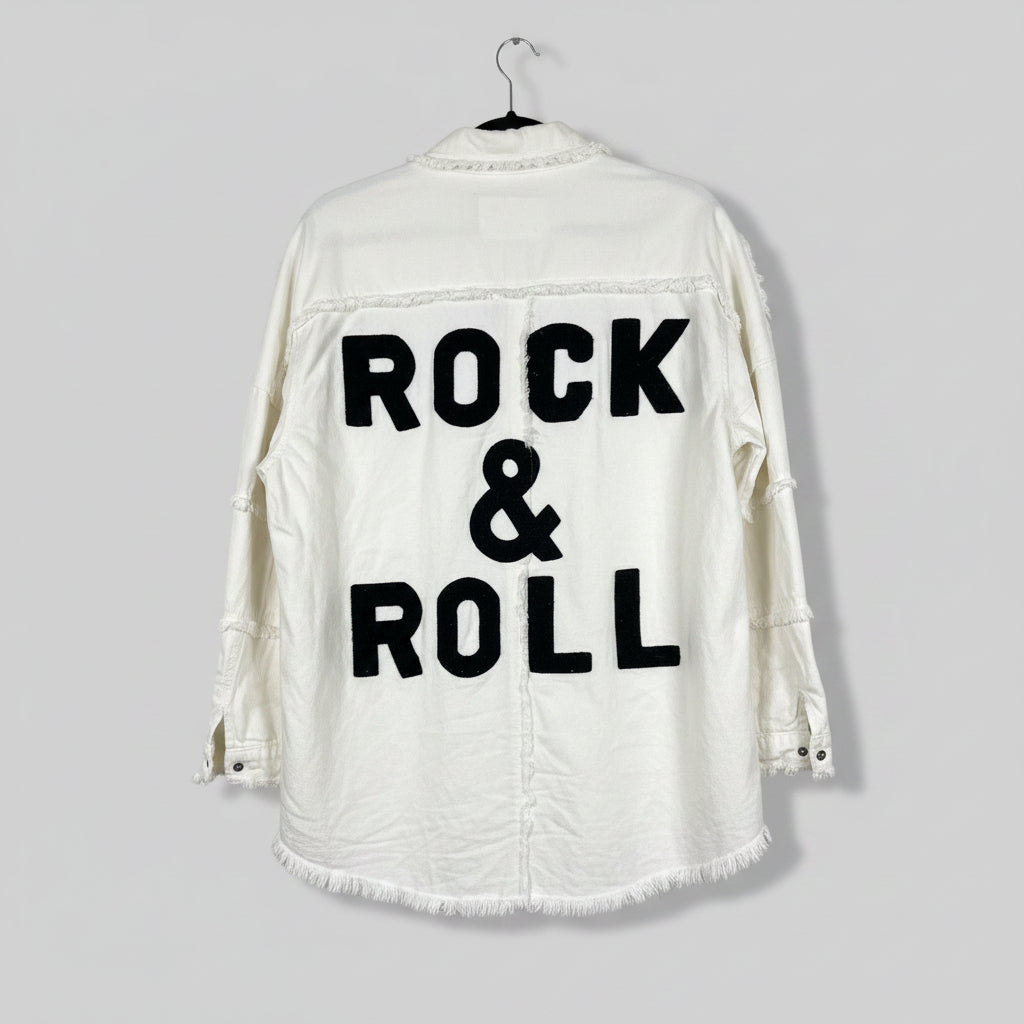 Elan White Rock & Roll Denim Jacket Size S | Embroidered Fringe Jacket