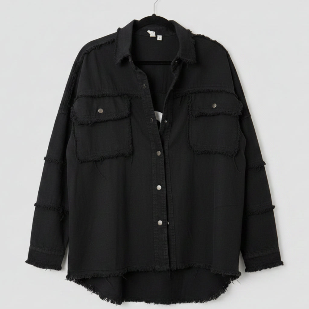 Elan Black Rock & Roll Denim Jacket Size S | Embroidered Fringe Jacket