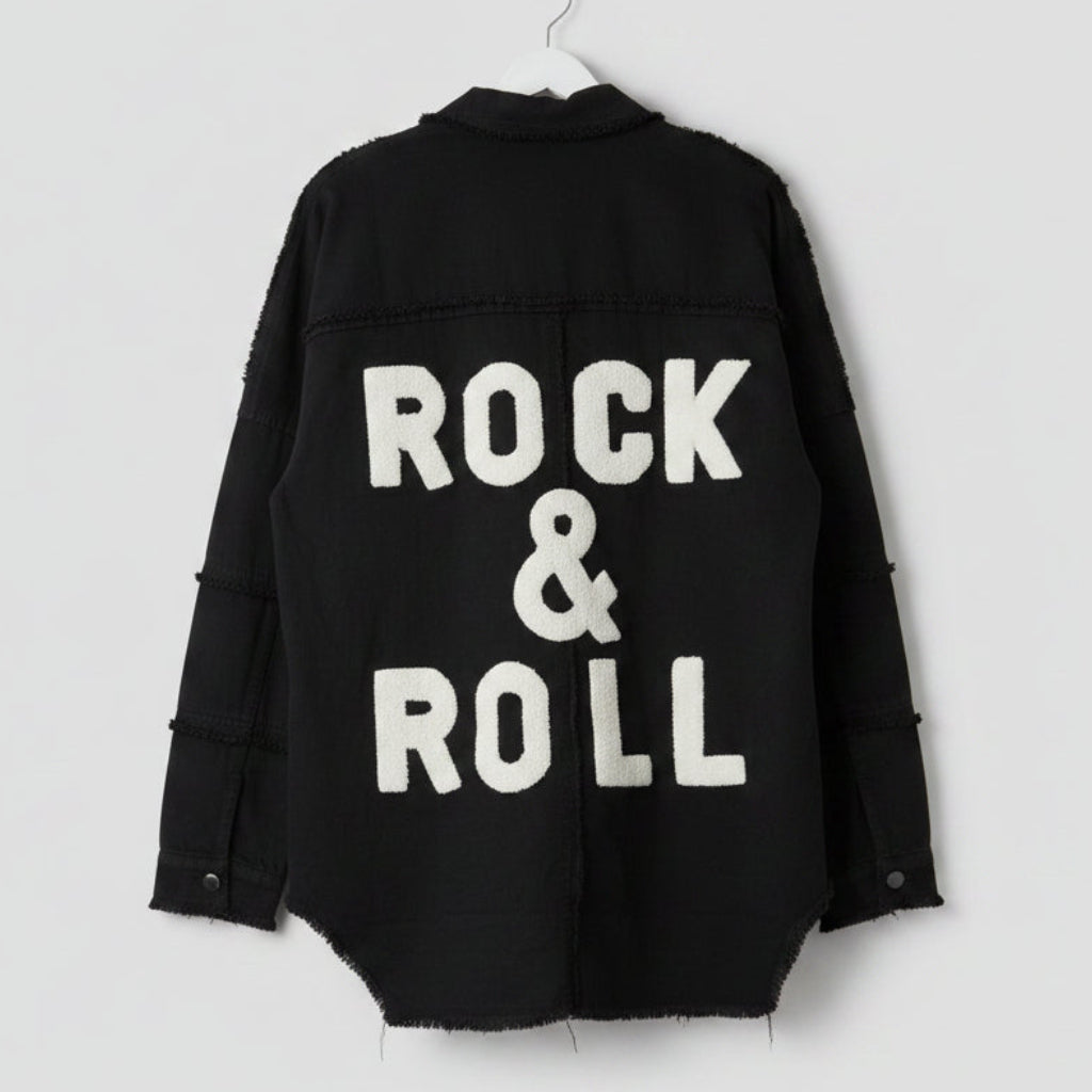 Elan Black Rock & Roll Denim Jacket Size S | Embroidered Fringe Jacket