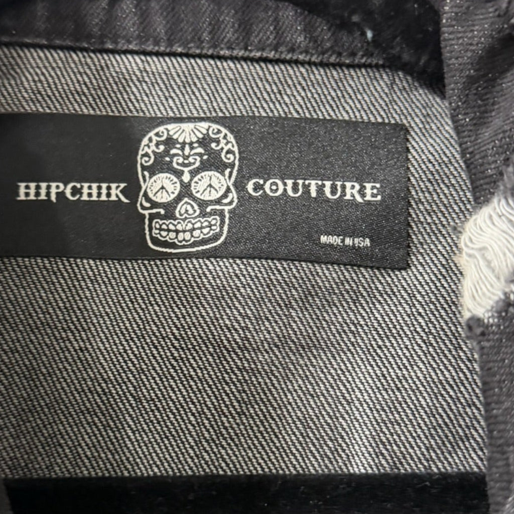 Hipchik Couture Distressed Feather-Cuff Denim Jacket Size M | Statement Jacket