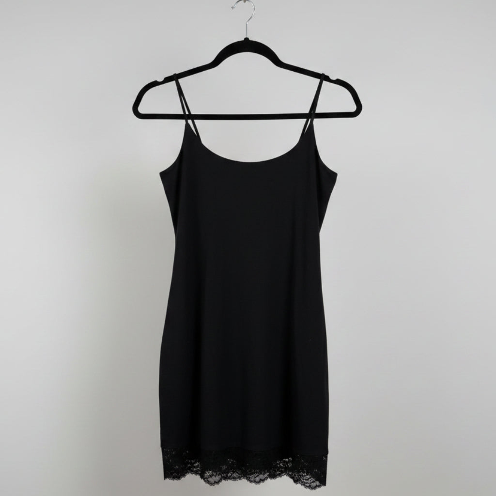 Susana Monaco Black Lace Trim Slip Dress Size S | Satin Mini Dress