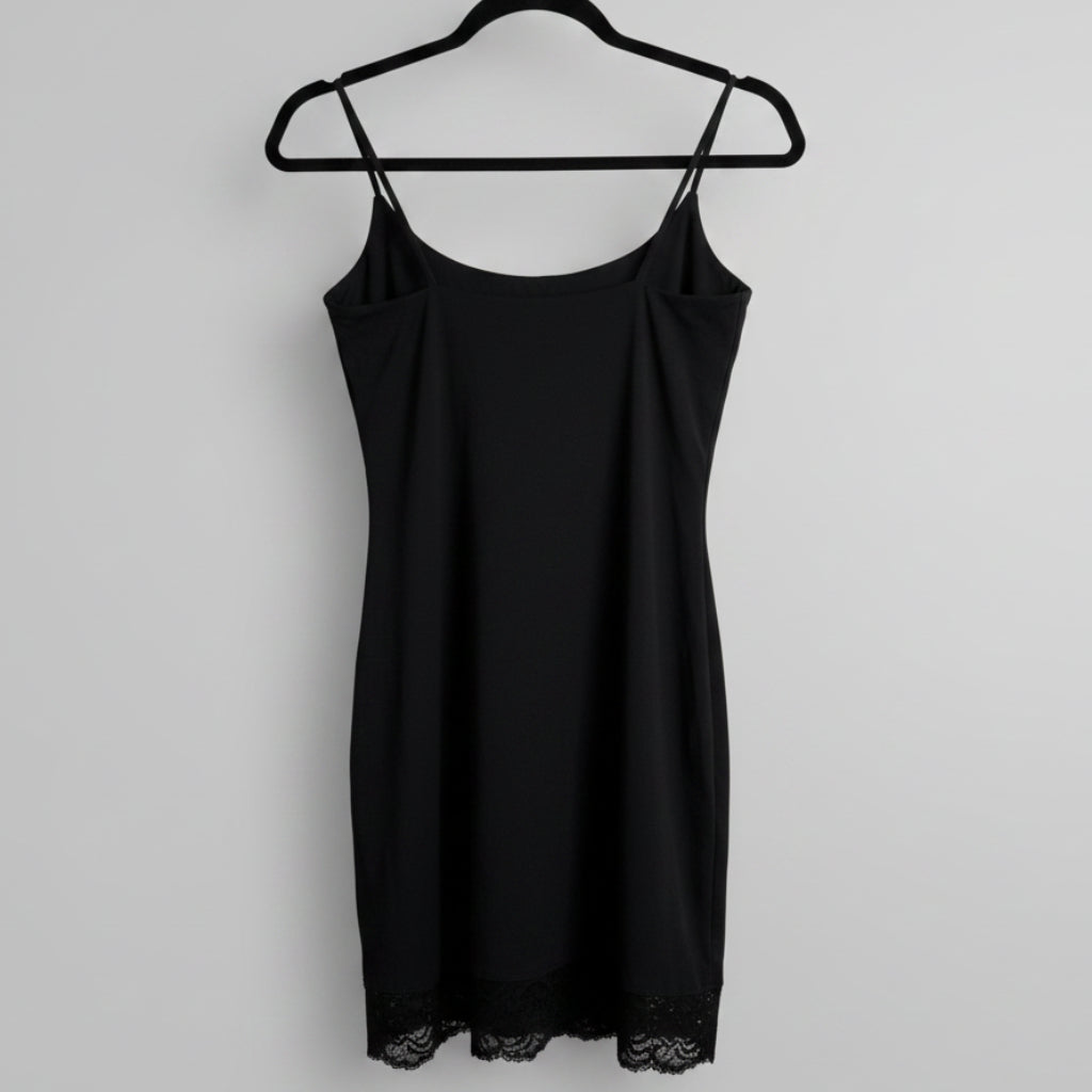 Susana Monaco Black Lace Trim Slip Dress Size S | Satin Mini Dress