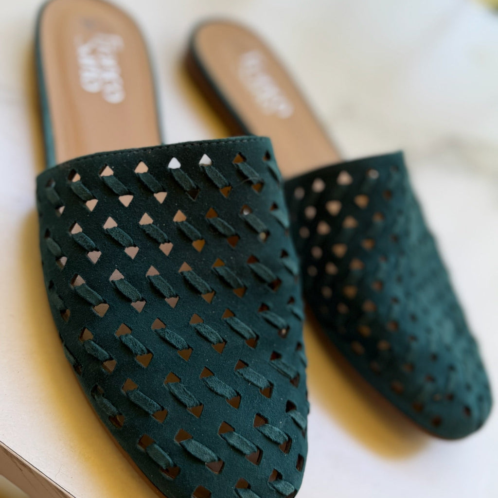 Franco Sarto Green Woven Suede Mules Size 8