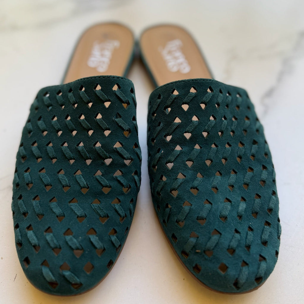 Franco Sarto Green Woven Suede Mules Size 8