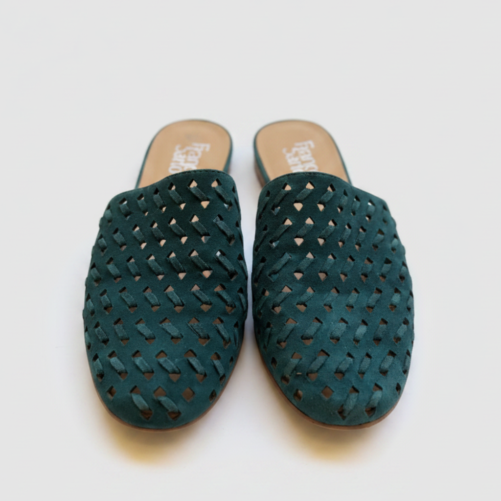 Franco Sarto Green Woven Suede Mules Size 8