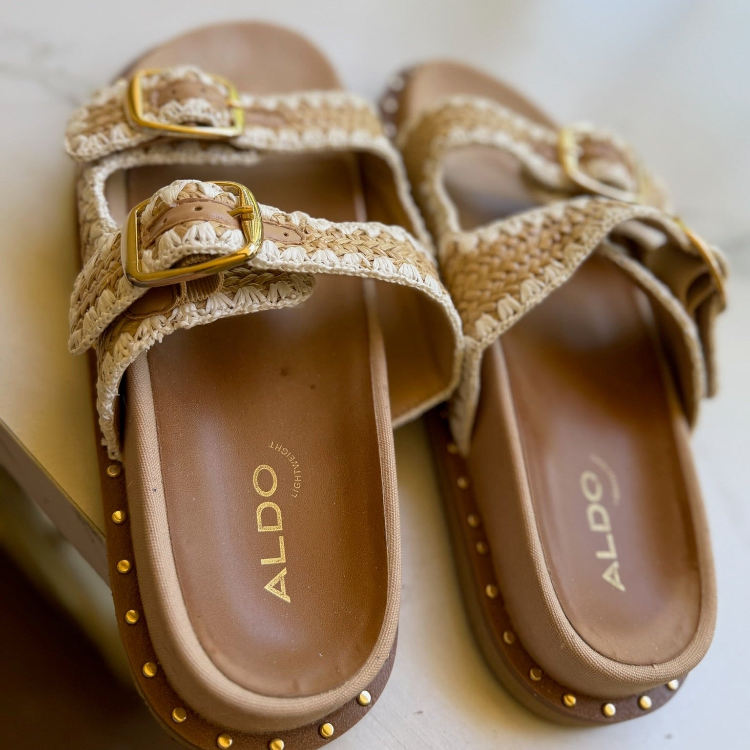 Aldo Woven Double Buckle Slide Sandals Size 8