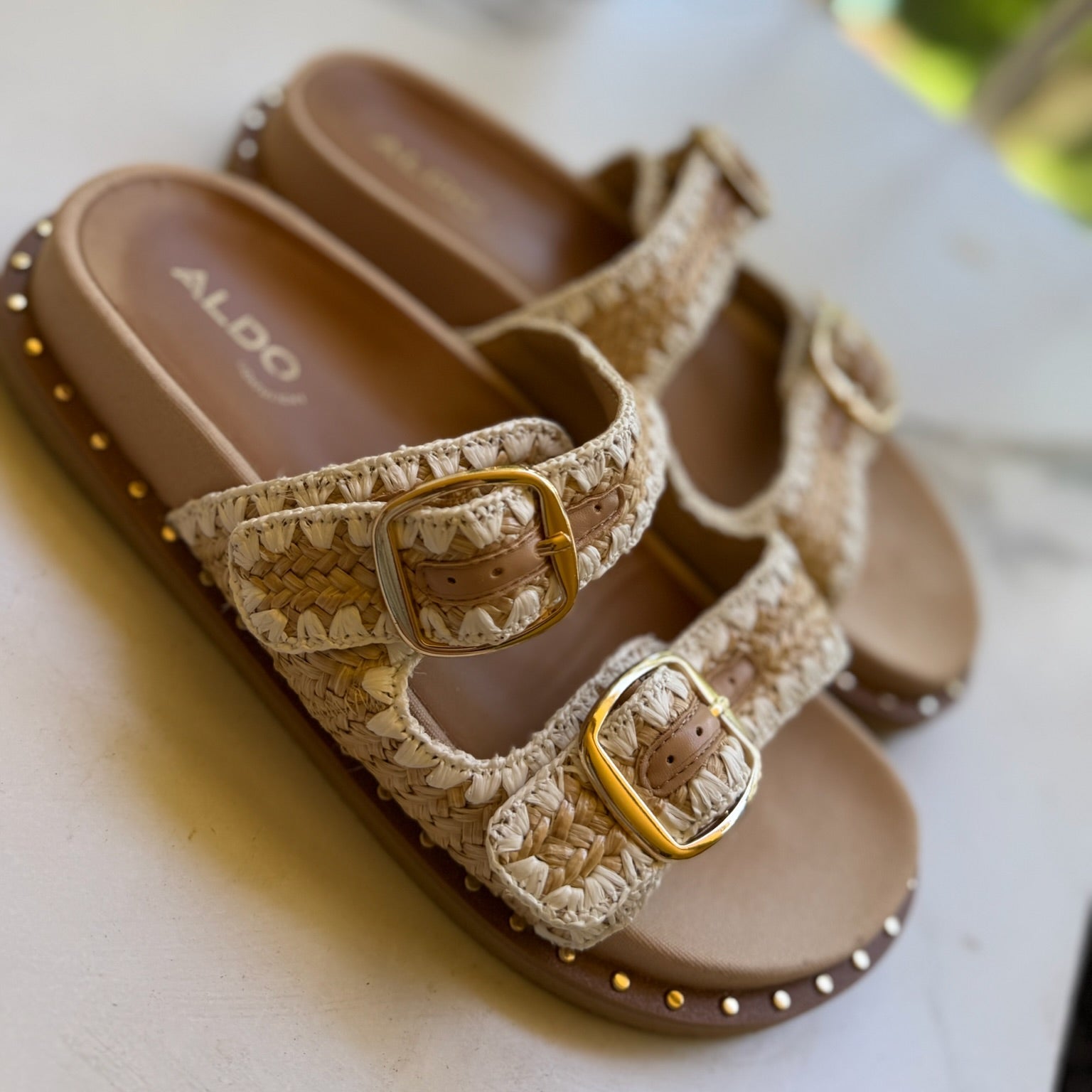 Aldo Woven Double Buckle Slide Sandals Size 8