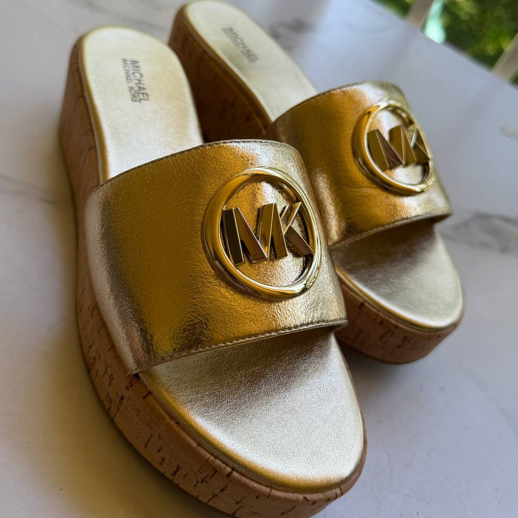 Michael Kors Gold Cork Wedge Sandals Size 8
