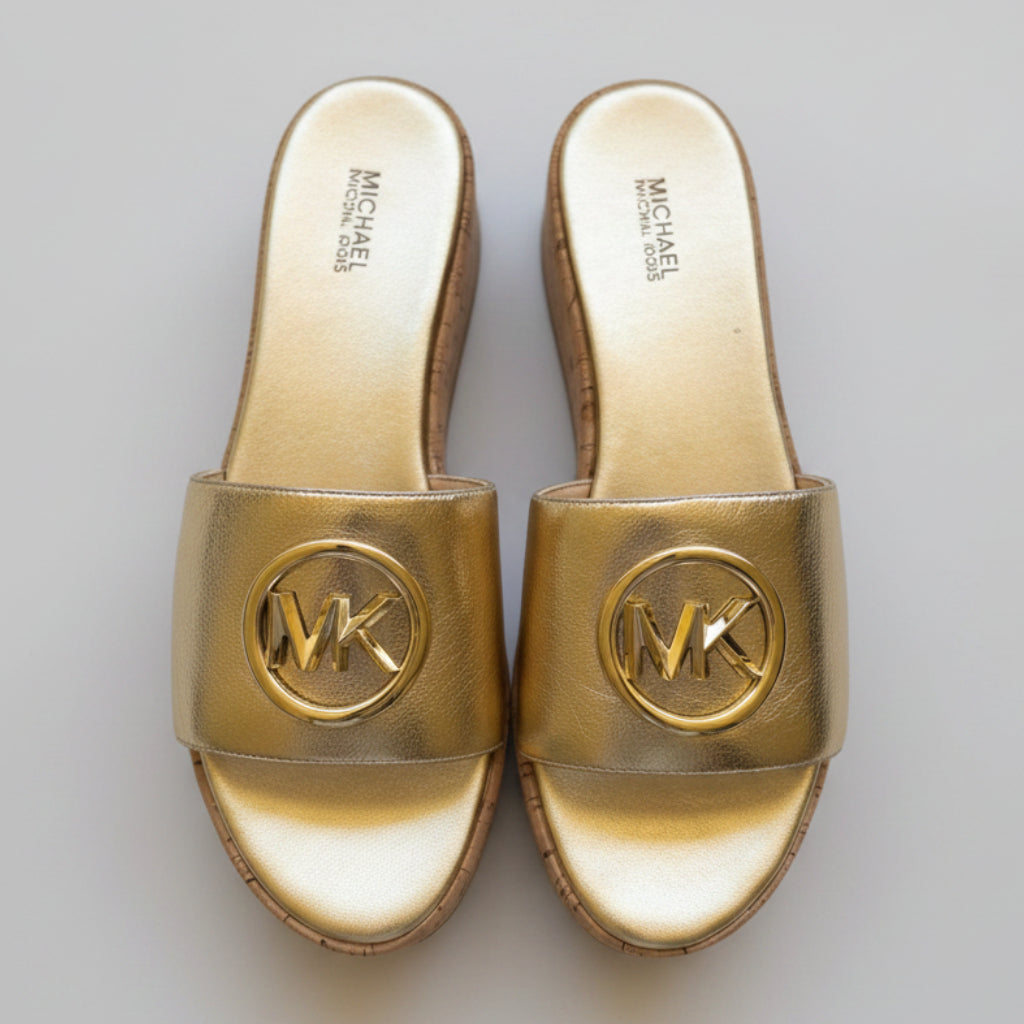 Michael Kors Gold Cork Wedge Sandals Size 8