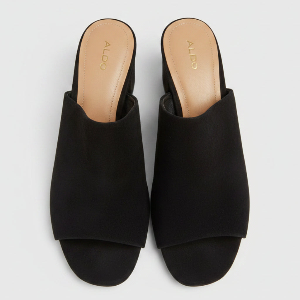 Aldo Black Suede Block Heel Mules Size 8.5