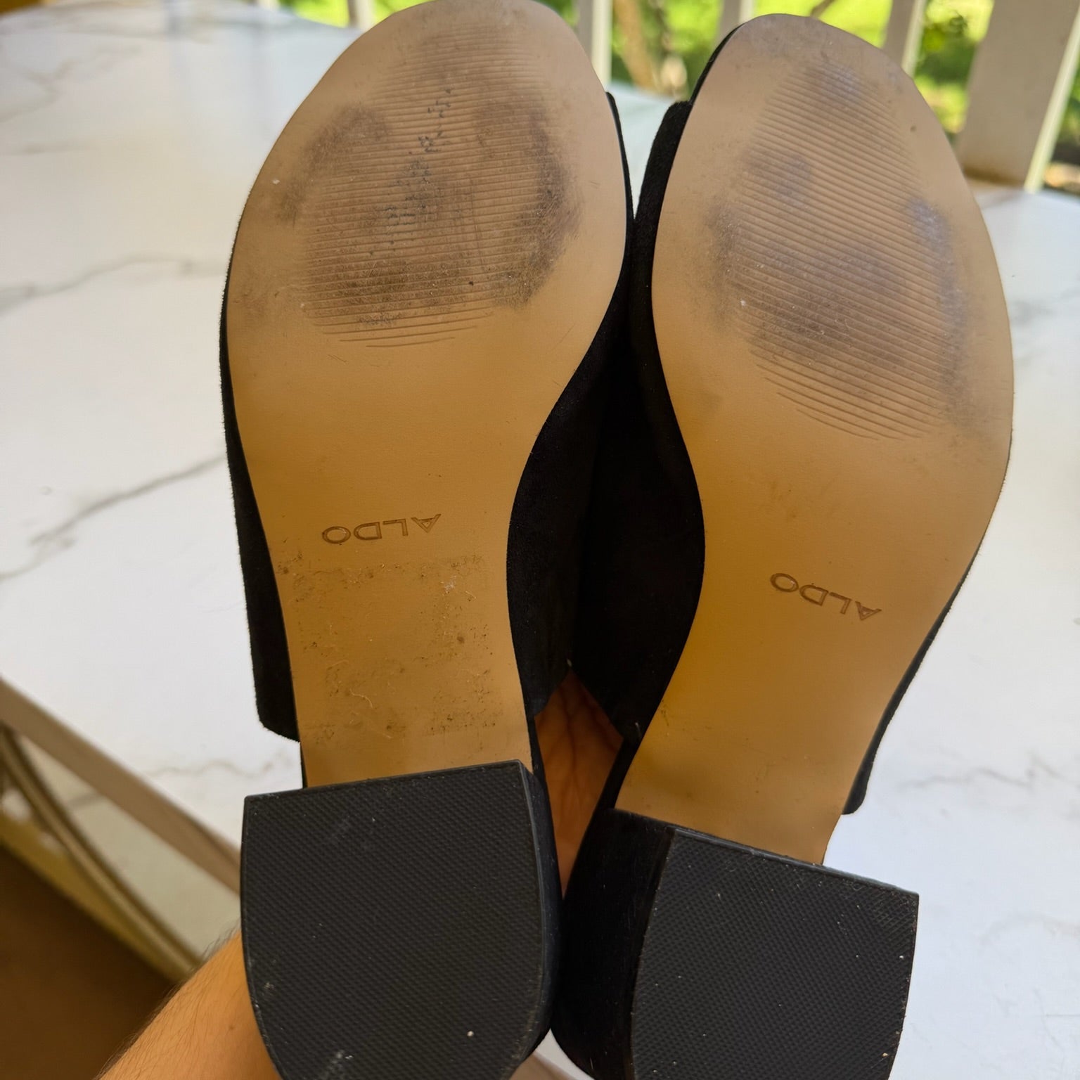 Aldo Black Suede Block Heel Mules Size 8.5
