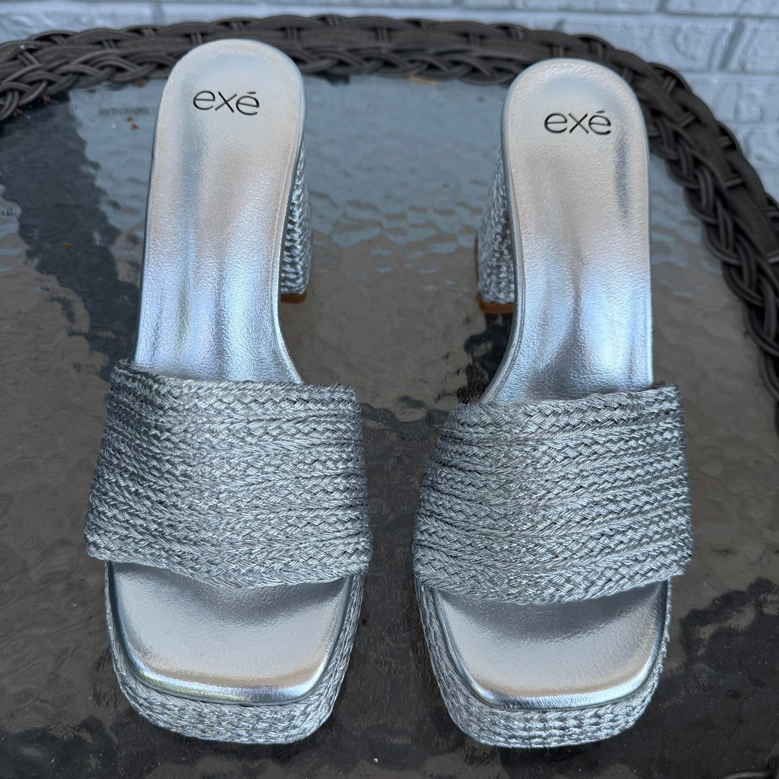 Exe Metallic Silver Braided Platform Shoes Size 39
